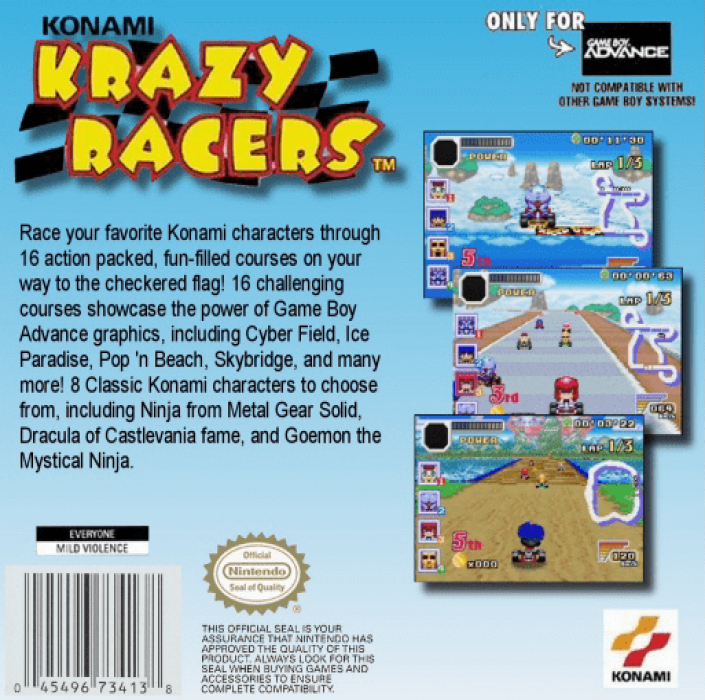 Konami Krazy Racers — Box back