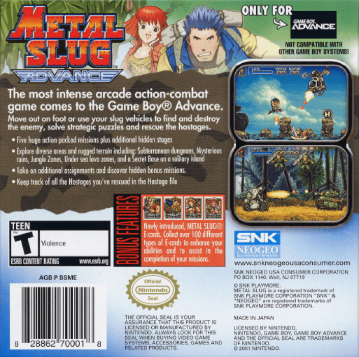 Metal Slug Advance — Box back