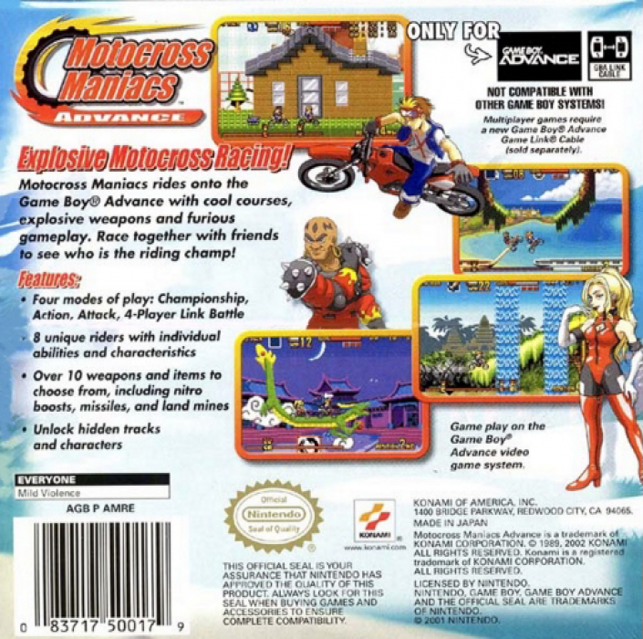 Motocross Maniacs Advance — Box back