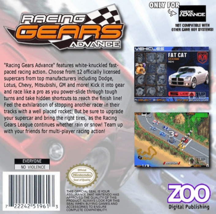Racing Gears Advance — Box back