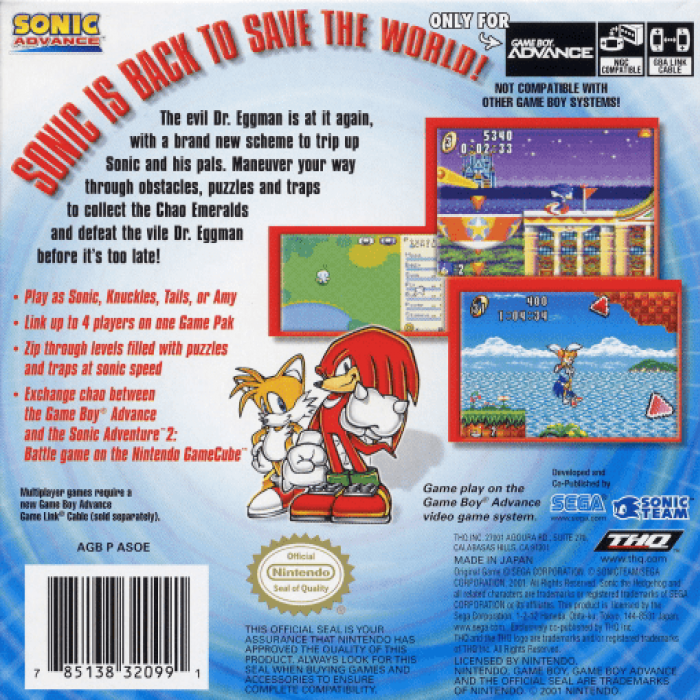 Sonic Advance — Box back