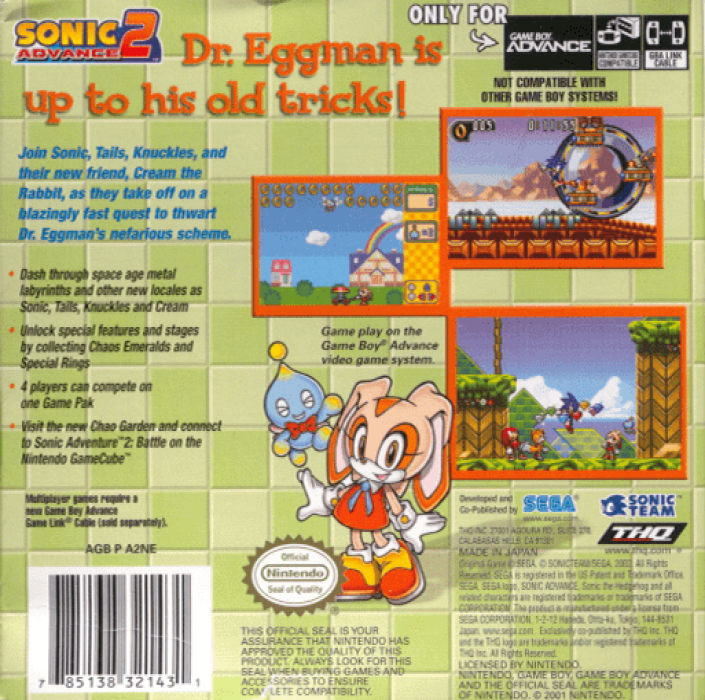 Sonic Advance 2 — Box back