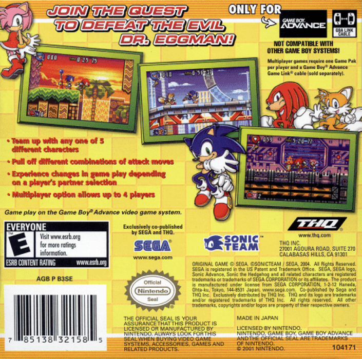 Sonic Advance 3 — Box back