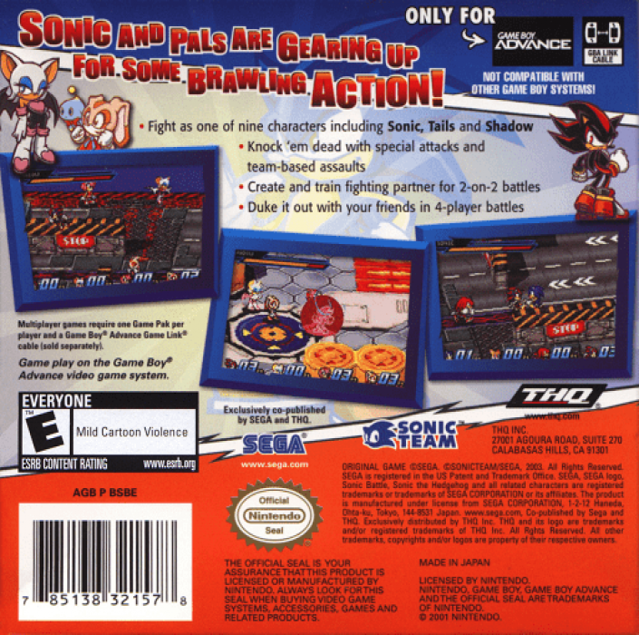 Sonic Battle — Box back
