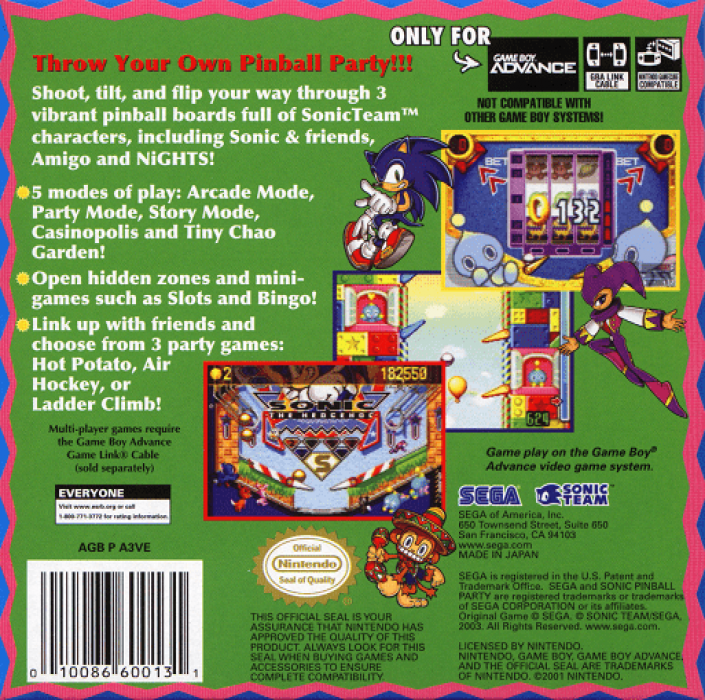 Sonic Pinball Party — Box back