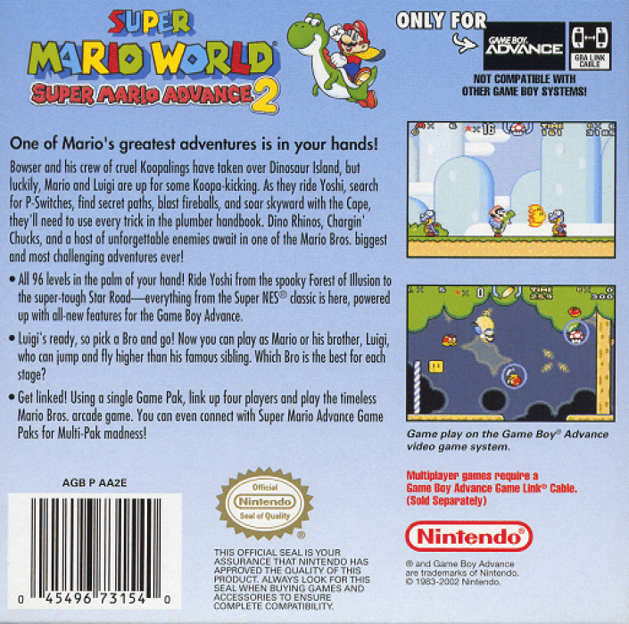 Super Mario World: Super Mario Advance 2 — Box back