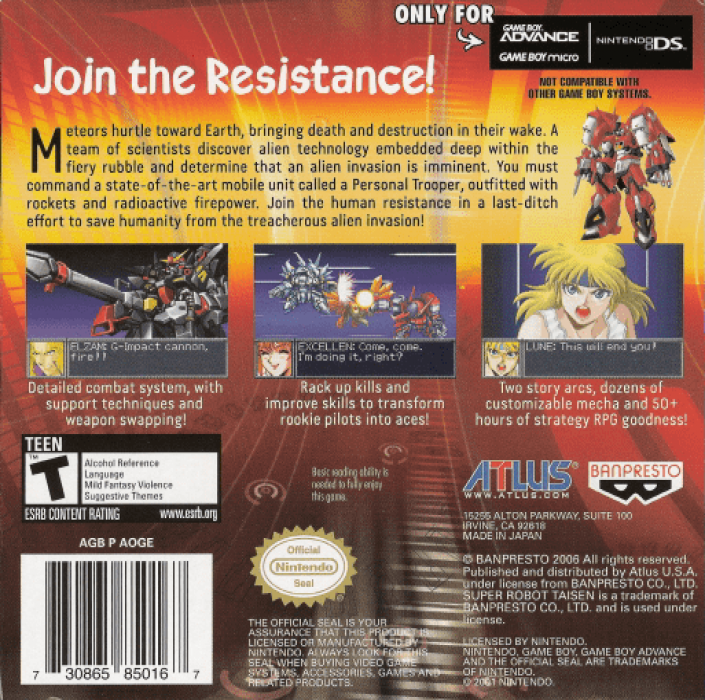Super Robot Taisen : Original Generation — Box back