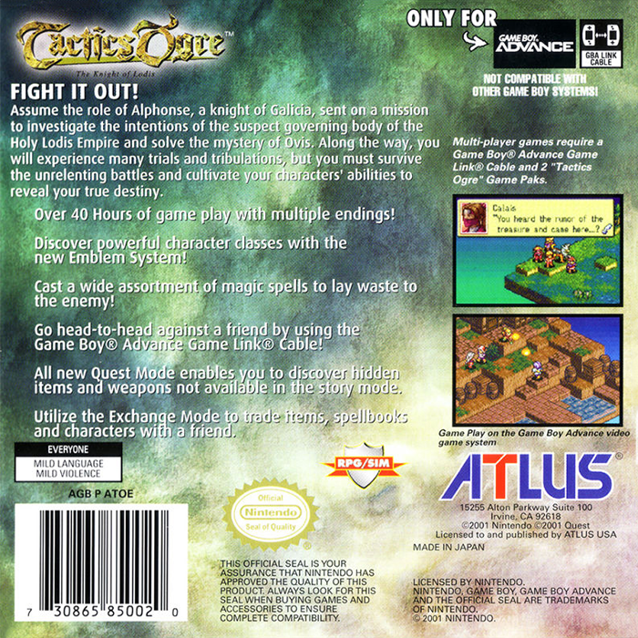 Tactics Ogre : The Knight of Lodis — Box back