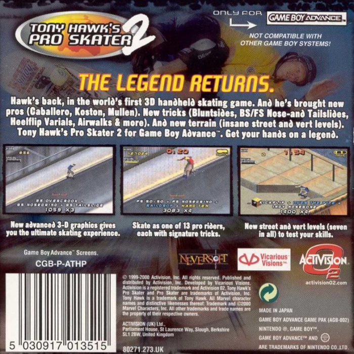 Tony Hawk's Pro Skater 2 — Box back