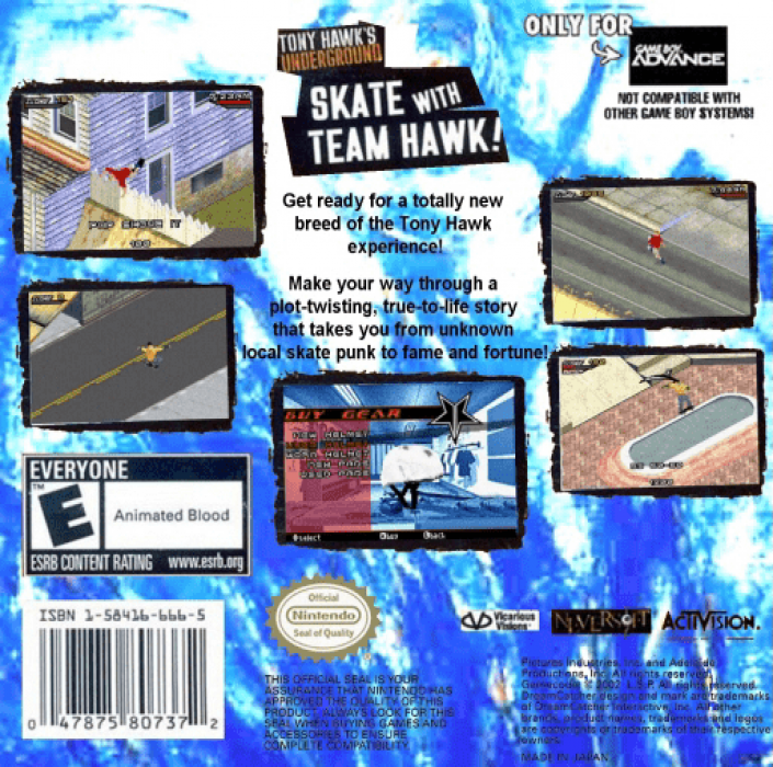 Tony Hawk's Underground — Box back