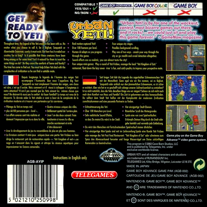 Urban Yeti! — Box back