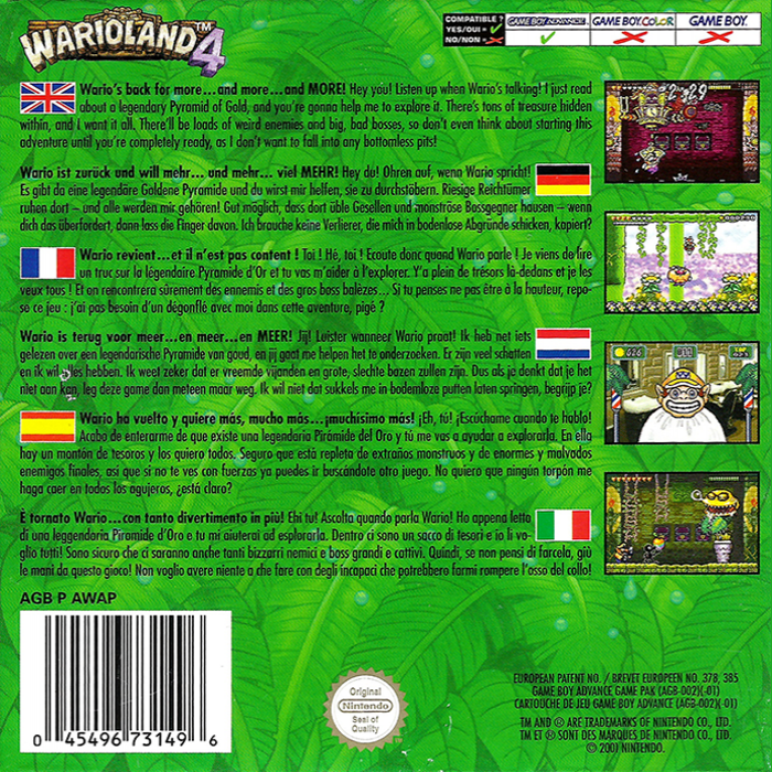 Wario Land 4 — Box back