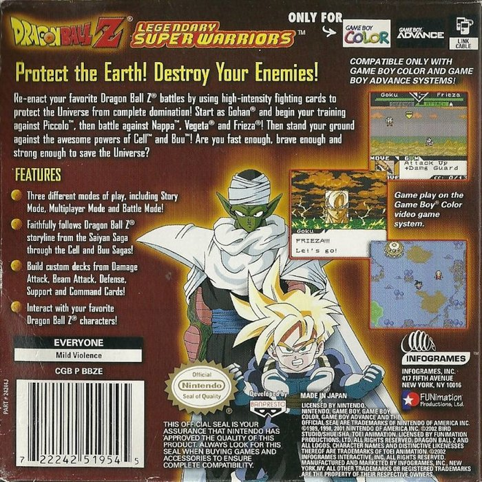 Dragon Ball Z : Legendary Super Warriors — Box back