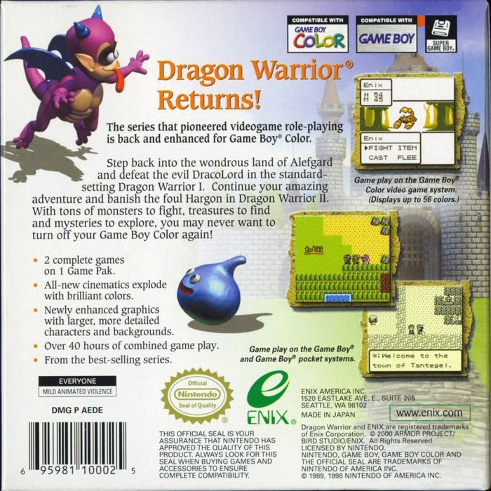 Dragon Warrior I & II — Box back