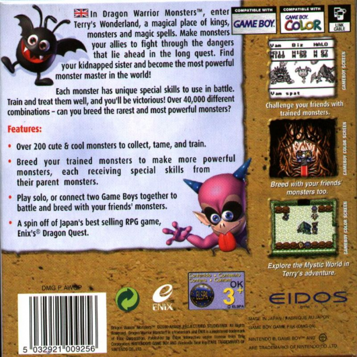 Dragon Warrior Monsters — Box back