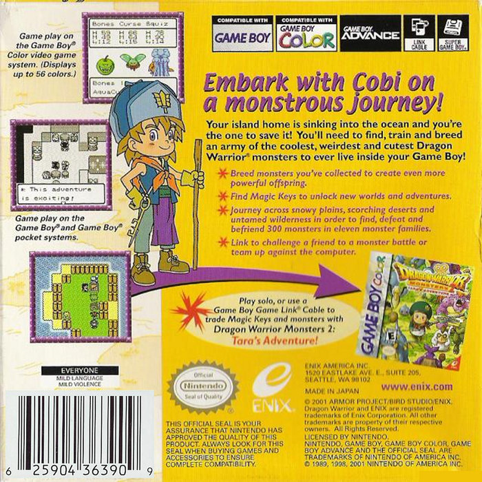 Dragon Warrior Monsters 2 : Cobi's Journey — Box back