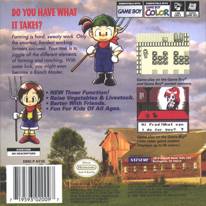 Harvest Moon GBC — Box back