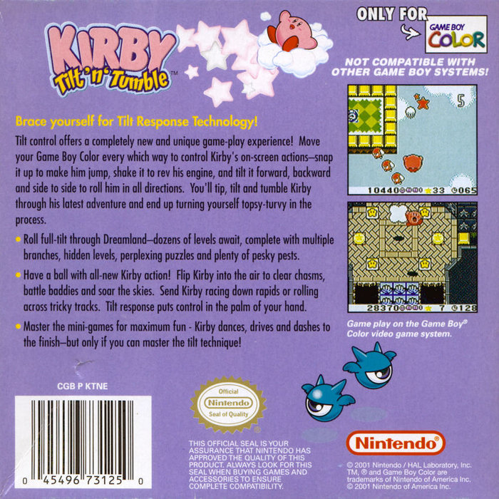 Kirby : Tilt 'n' Tumble — Box back