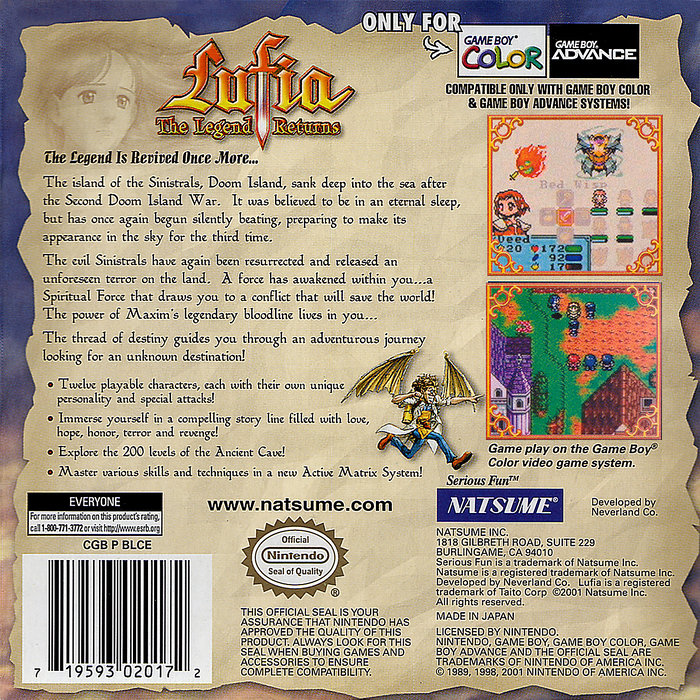Lufia: The Legend Returns — Box back