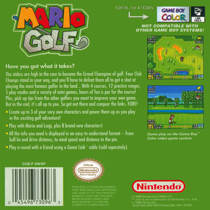 Mario Golf GB — Box back