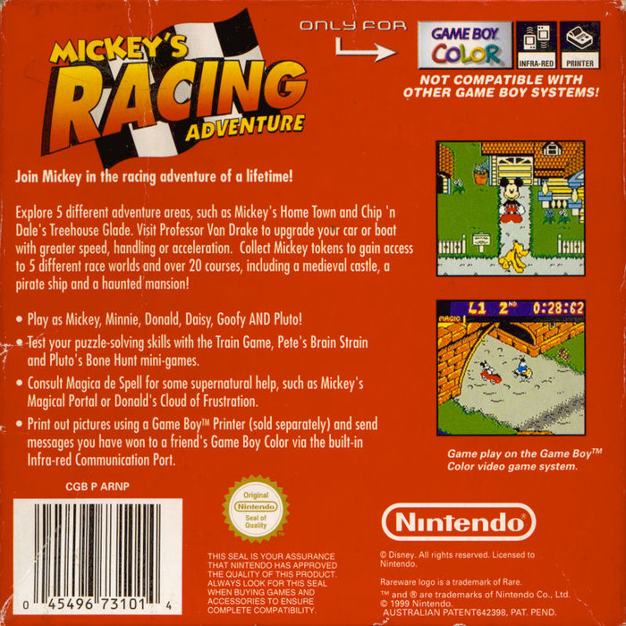 Mickey's Racing Adventure — Box back