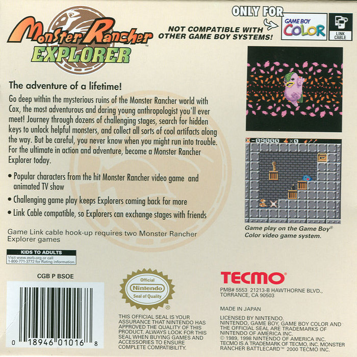 Monster Rancher Explorer — Box back