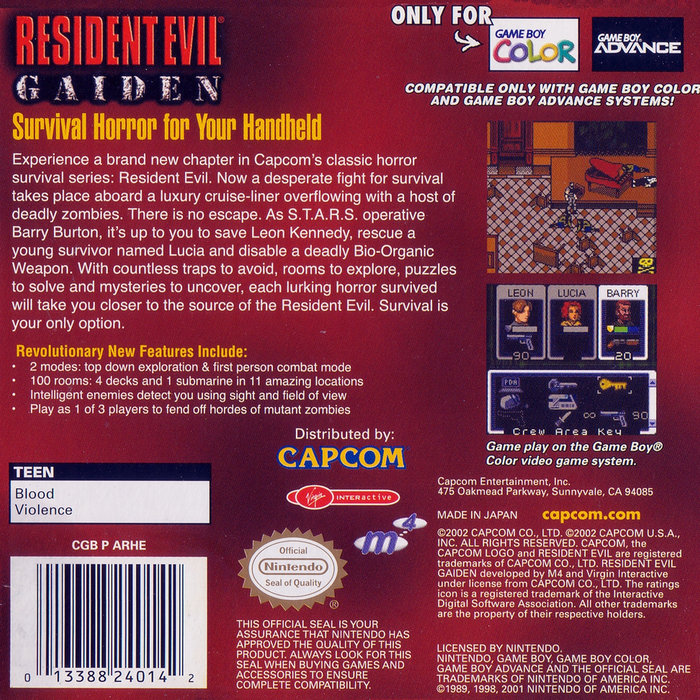 Resident Evil: Gaiden — Box back