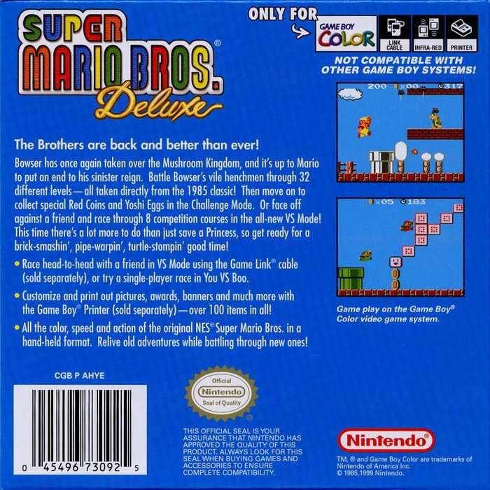 Super Mario Bros. Deluxe — Box back