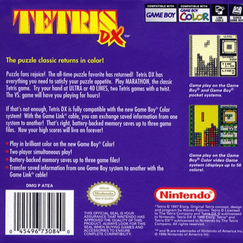 Tetris DX — Box back