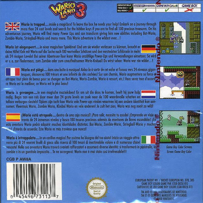Wario Land 3 — Box back