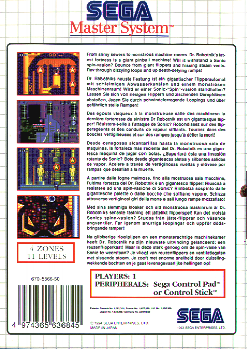 Sonic Spinball — Box back