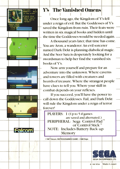 Ys : The Vanished Omens — Box back