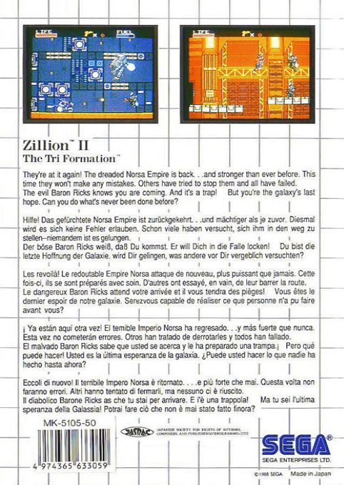 Zillion II : The Tri Formation — Box back