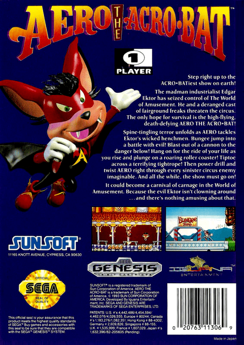 Aero the Acro-Bat — Box back