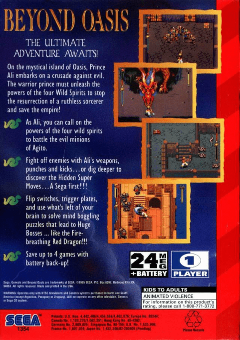 Beyond Oasis — Box back
