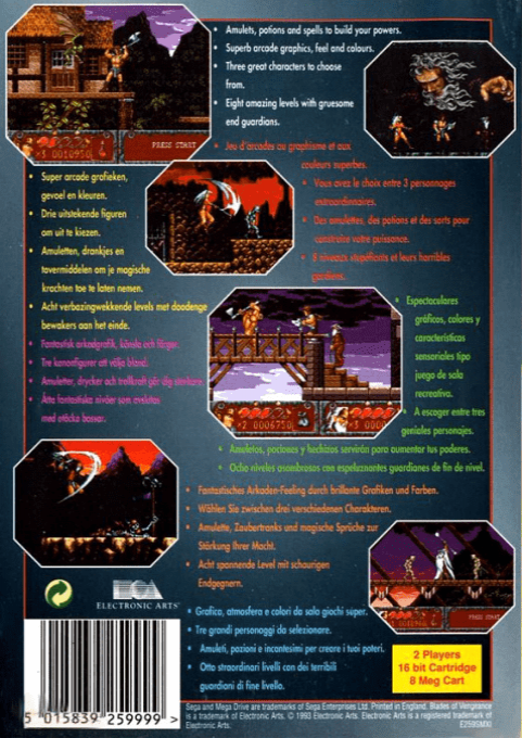 Blades of Vengeance — Box back