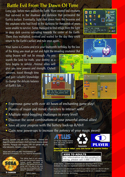 Crusader of Centy — Box back