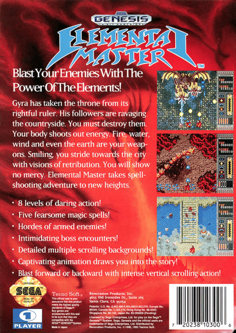 Elemental Master — Box back