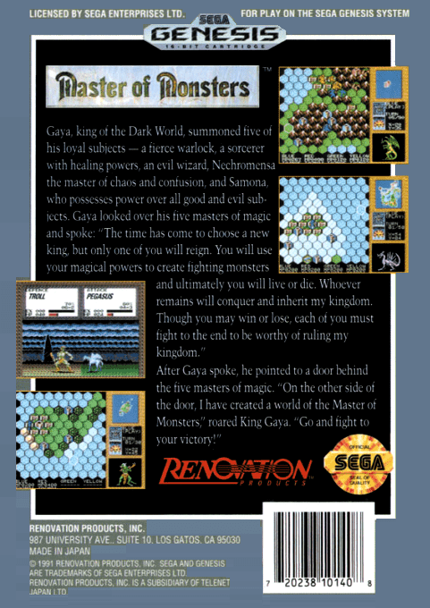 Master of Monsters — Box back