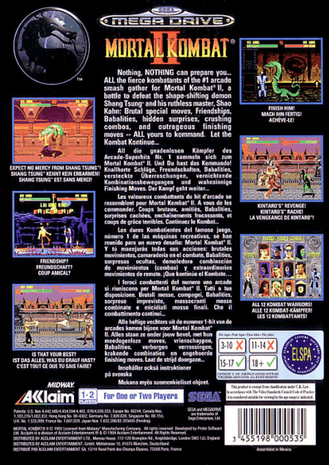 Mortal Kombat II — Box back