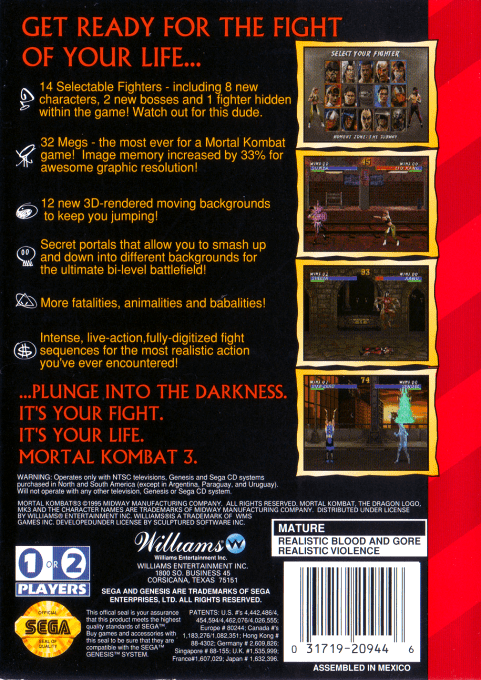 Mortal Kombat III — Box back