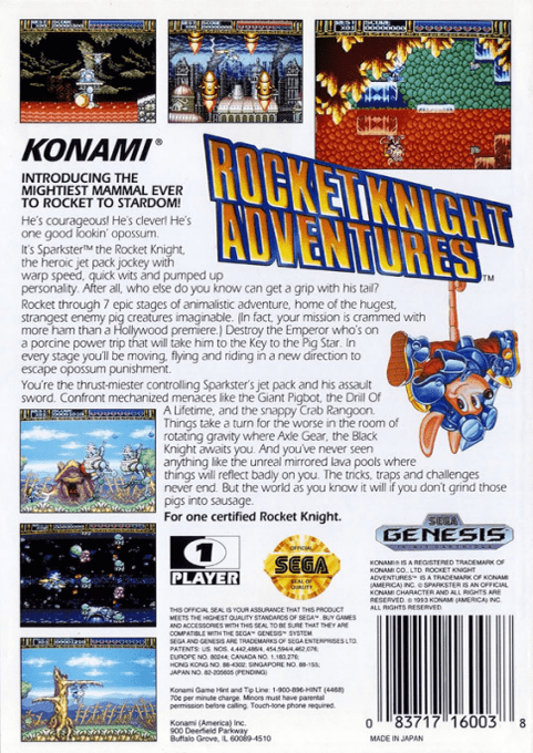 Rocket Knight Adventures — Box back