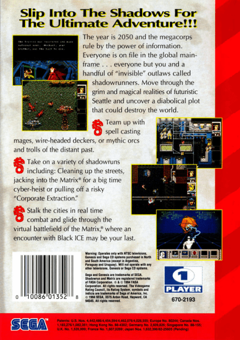 Shadowrun — Box back