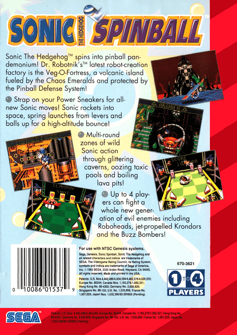 Sonic Spinball — Box back