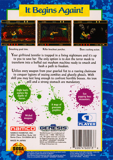 Splatterhouse 2 — Box back