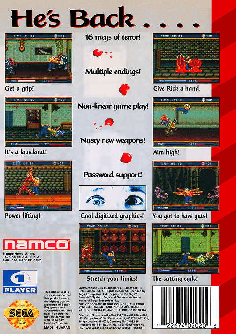 Splatterhouse 3 — Box back