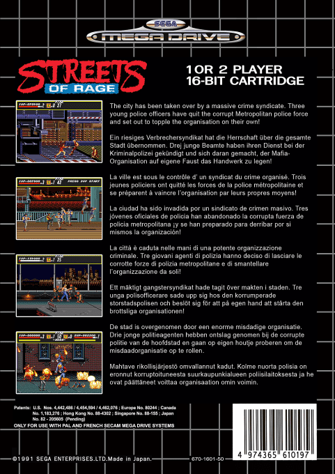 Streets of Rage — Box back