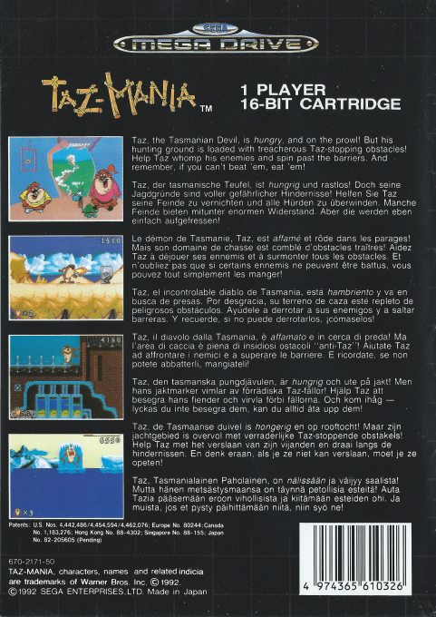Taz-Mania — Box back