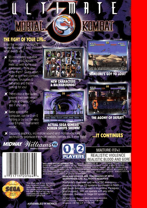 Ultimate Mortal Kombat 3 — Box back