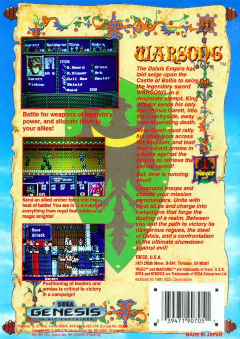 Warsong — Box back